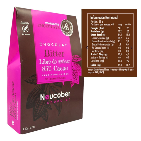 Chocolate Fino Bitter 85% Cacao Sin Azúcar